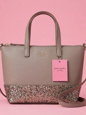 NWT Kate Spade Silver Glitter Gray Tote Handbag with Crossbody Strap